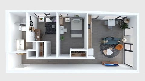 Floor plan for 2 beds, 1 bath, 761 sqft
